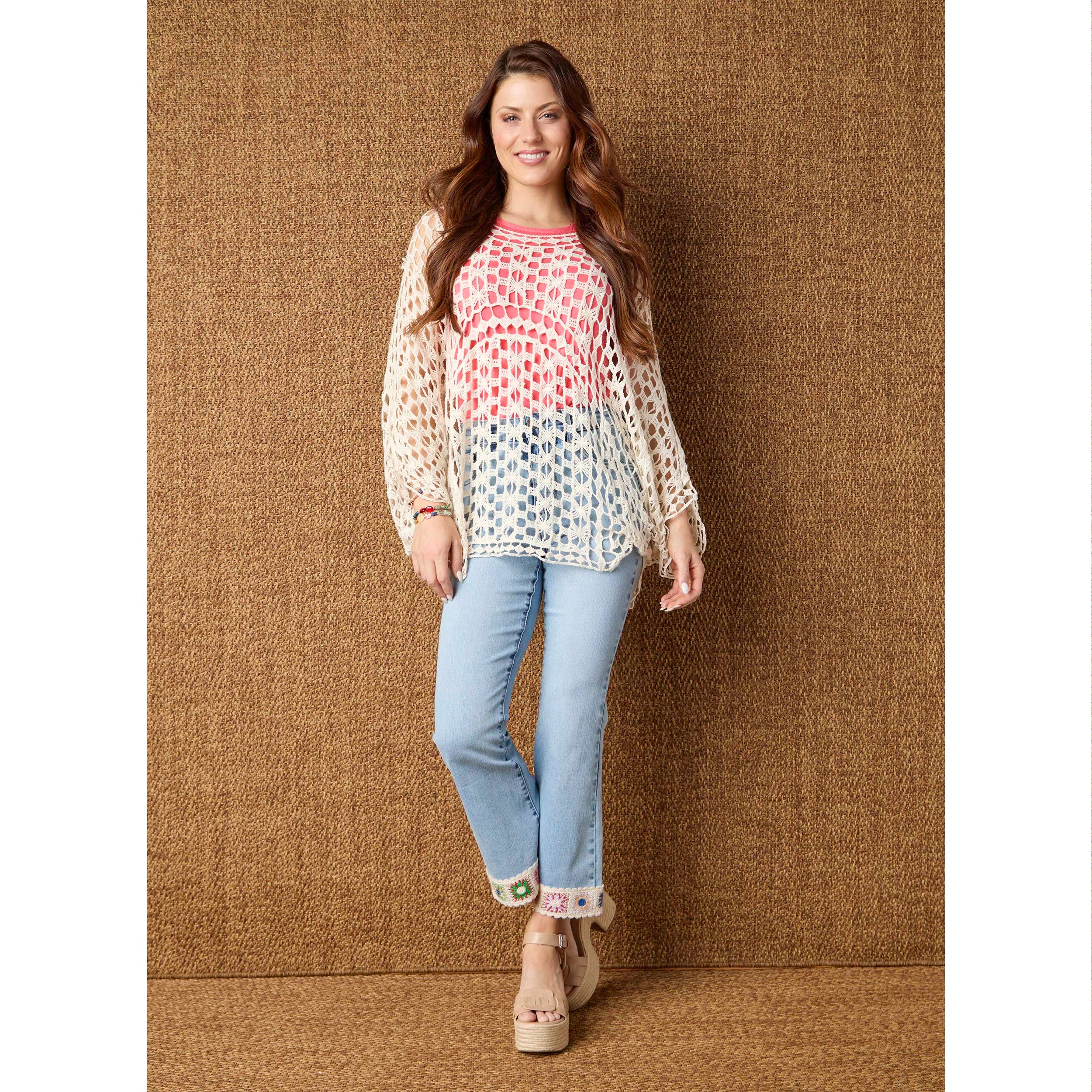 EverStretch Flare Crop with Crochet Floral Trim