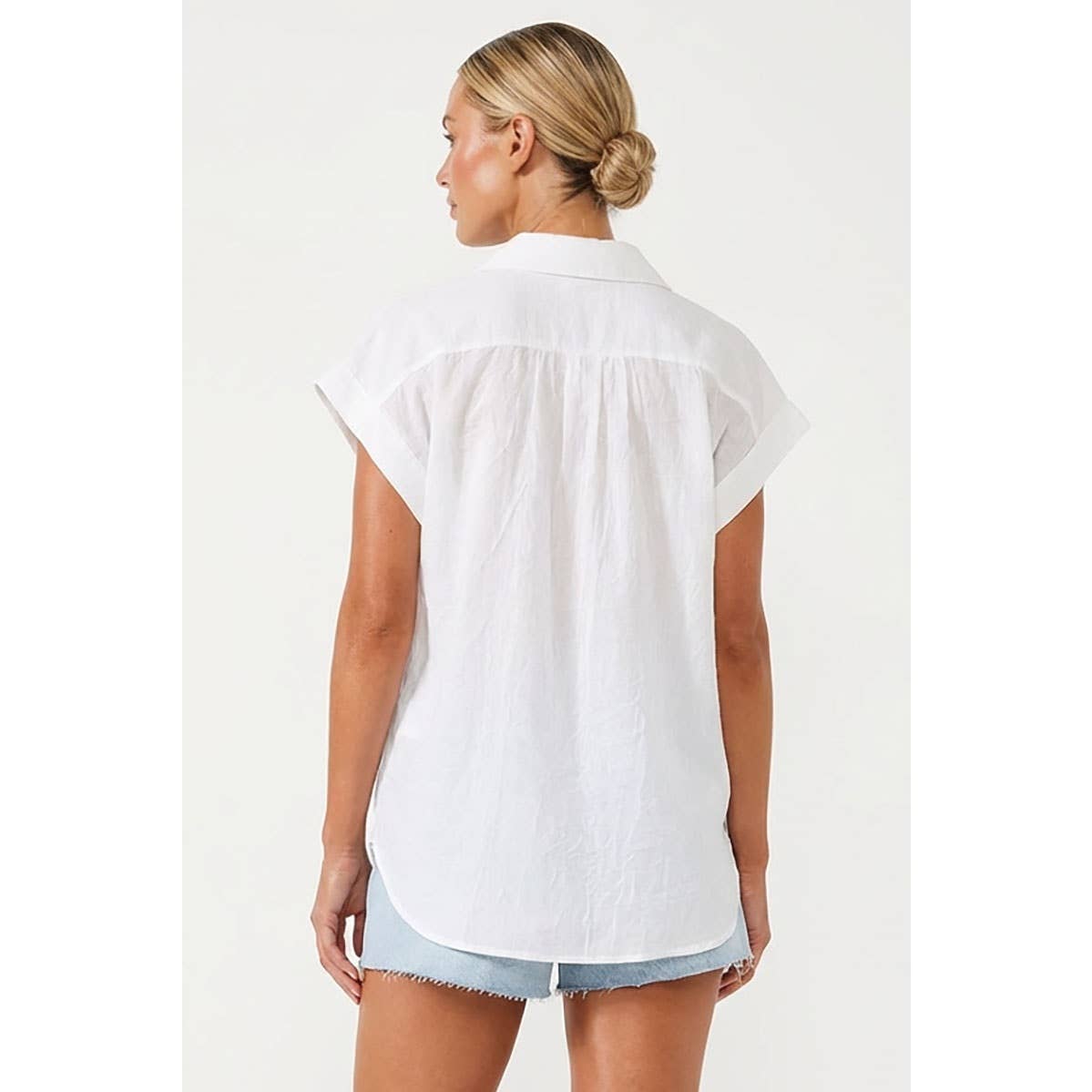 Cotton Short Sleeve Popover Blouse