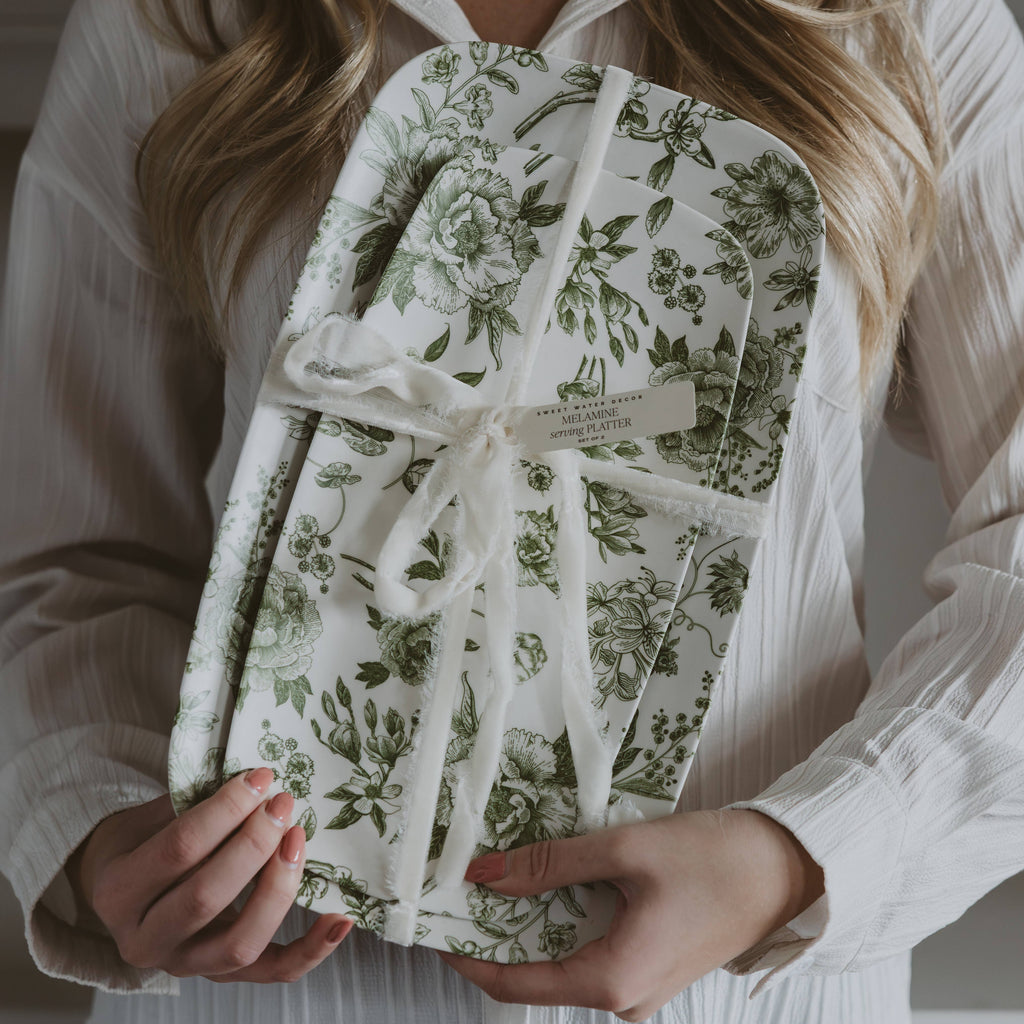 *NEW* Green Delft Stacking Melamine Tray - Set of 2