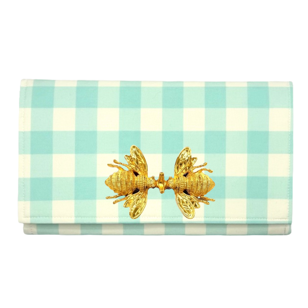 Blue and White Buffalo Check Clutch