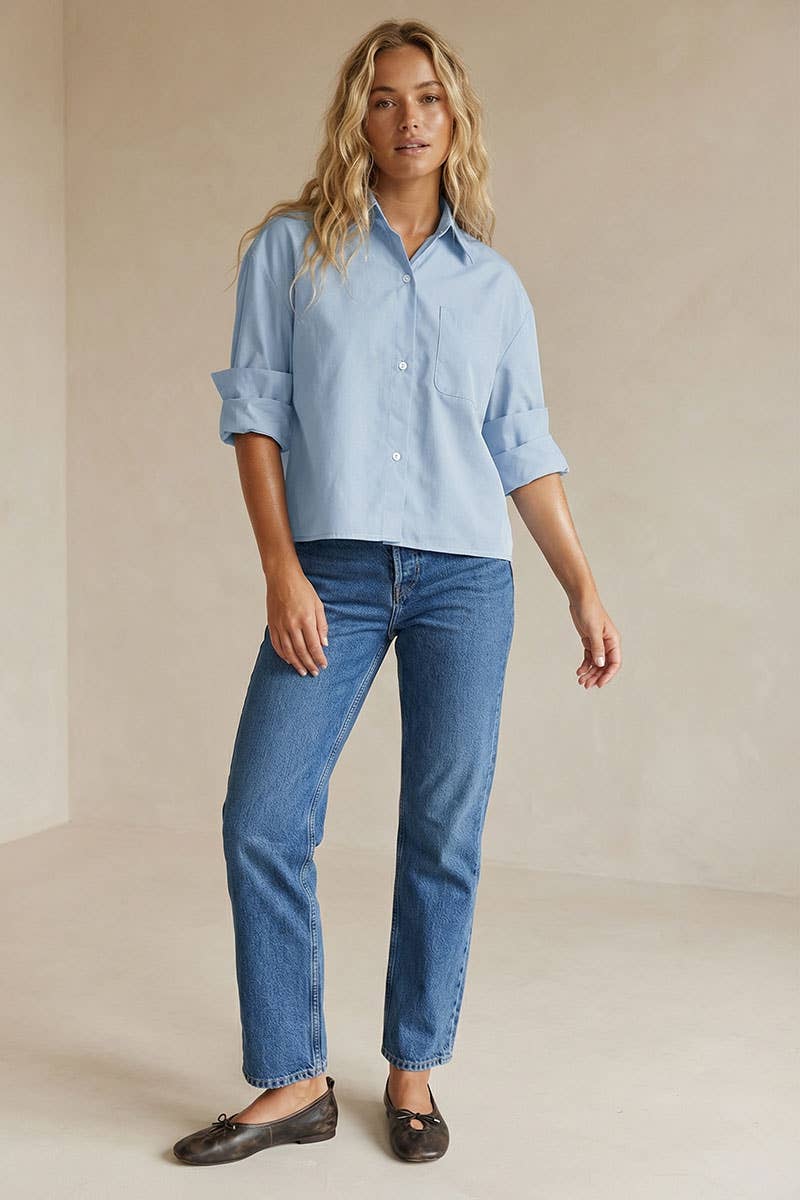 Rolled Sleeve Button Up Blouse