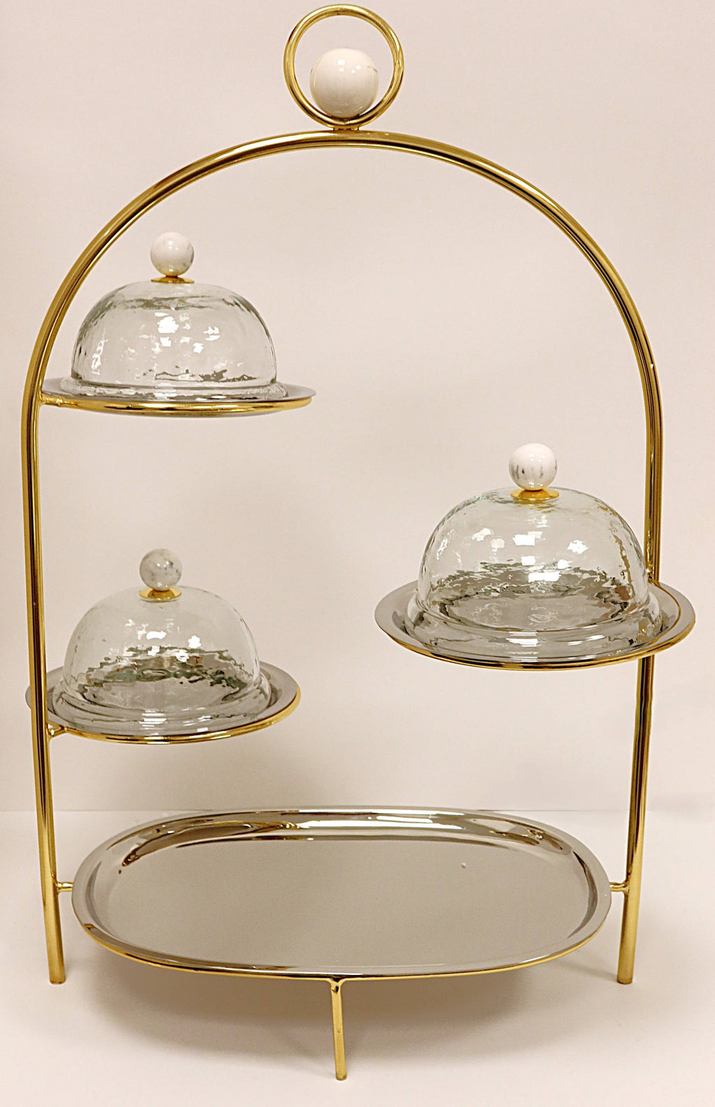 Multi Cake Stand Silver with Gold Frame and Ball Detail - 23