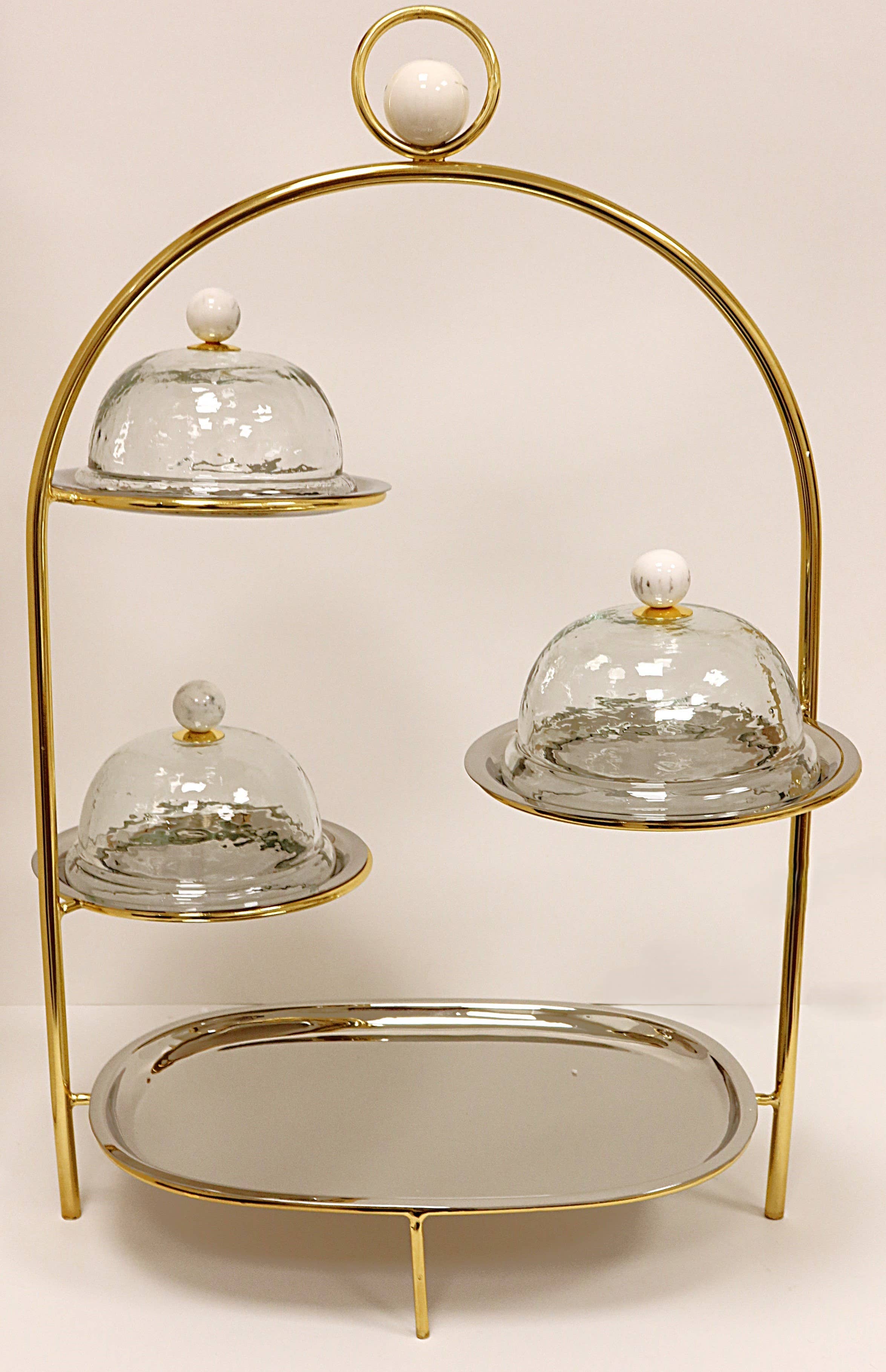 Multi Cake Stand Silver with Gold Frame and Ball Detail - 23