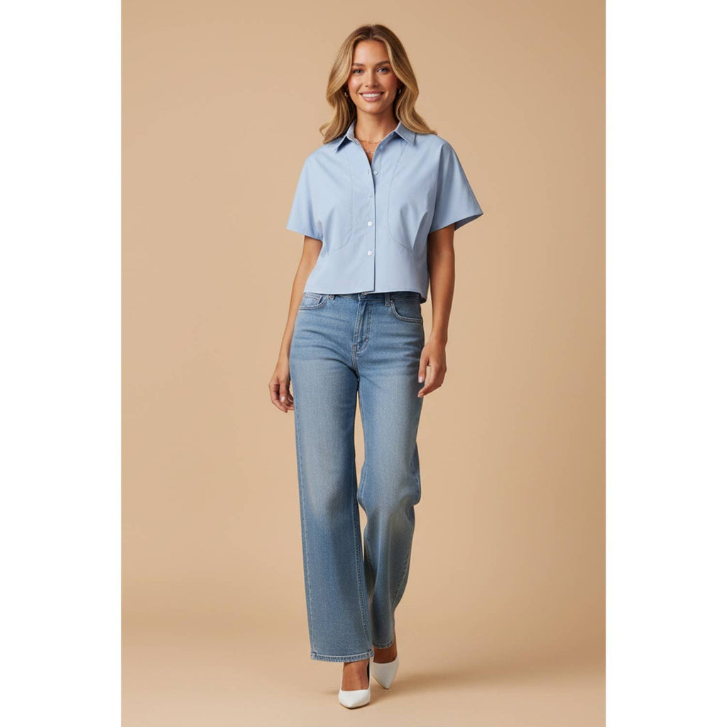 Tailored Taffeta Short Sleeve Blouse