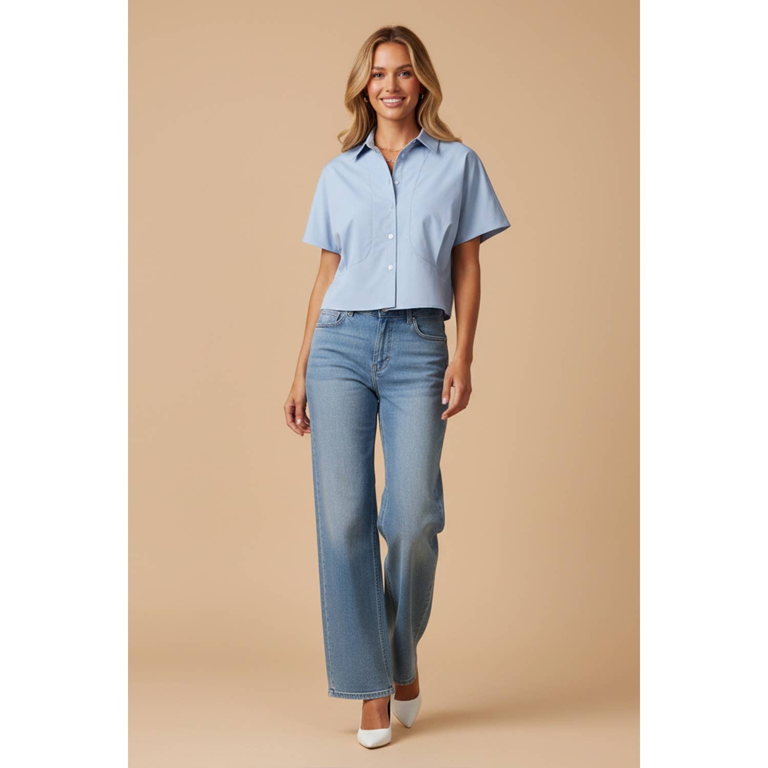 Tailored Taffeta Short Sleeve Blouse