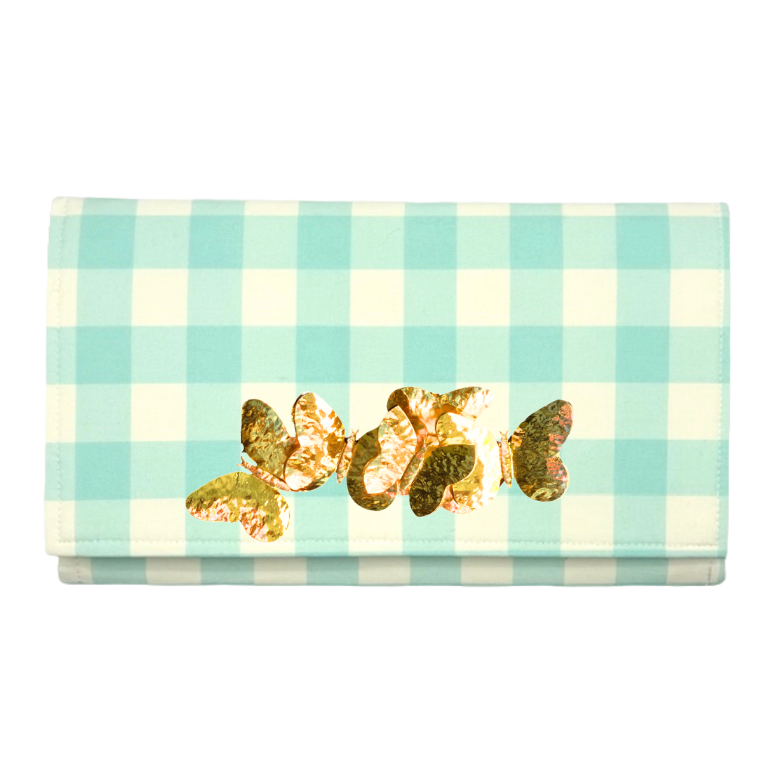 Blue and White Buffalo Check Clutch