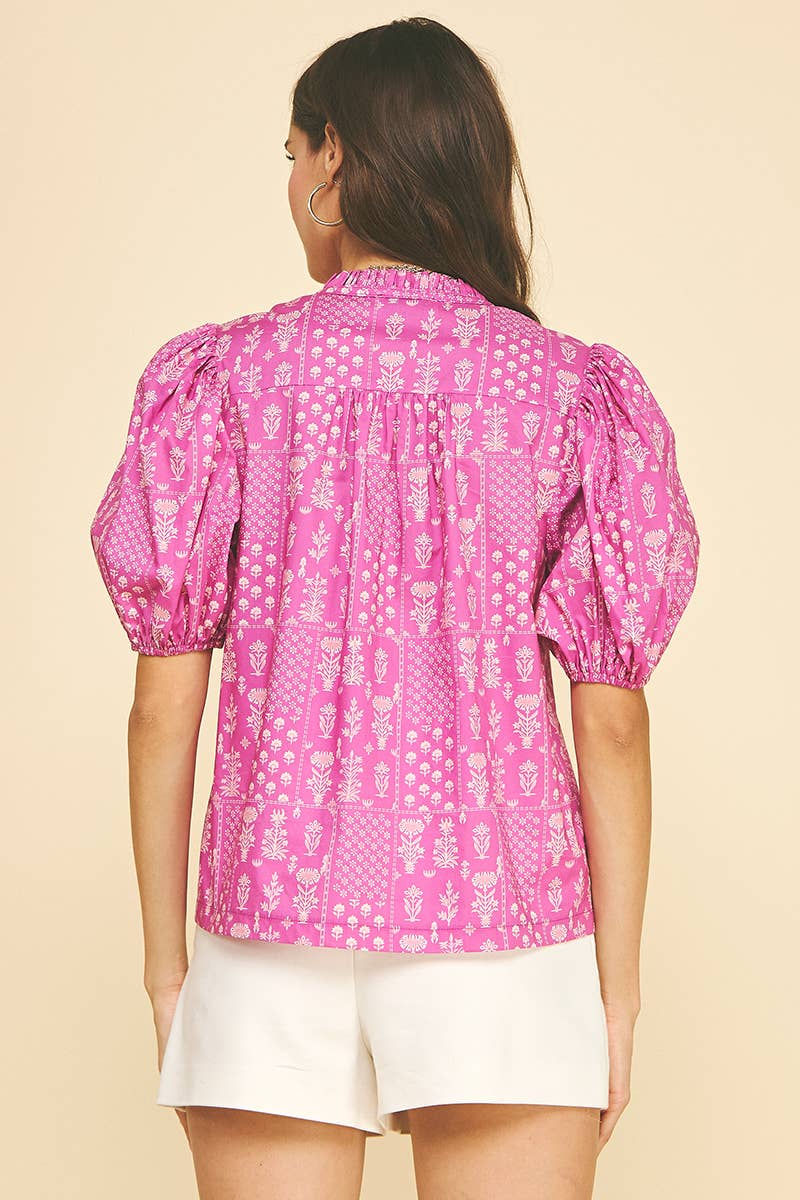 FLORAL BUTTON DOWN BLOUSE TOP - 6138TC