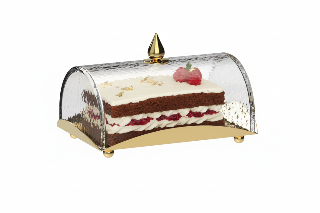 Rectangle Cake Tray with Dome and Marble Knob, 10"L x 7.2"W x 6"H