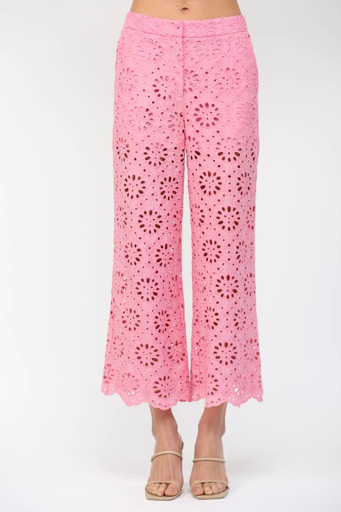FLORAL EYELET LACE WIDE LEG CROPPED PANTS FP62036