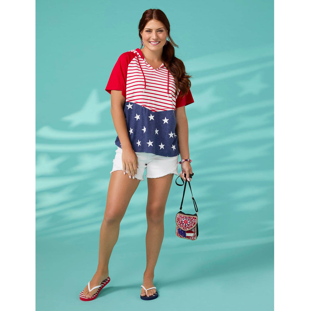 Brianna Hooded Tee with Stars & Stripes