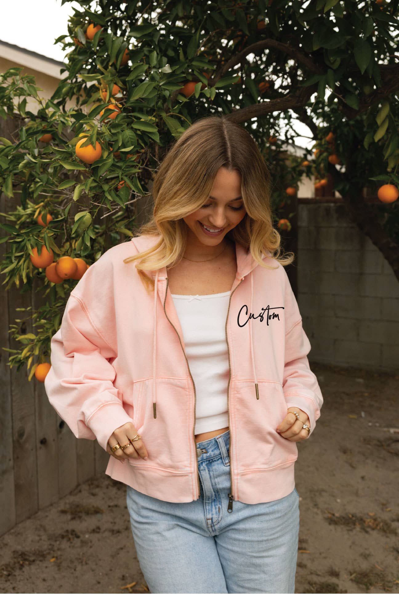 CUSTOM EMBROIDERED Cropped Mineral Zipper Hooded