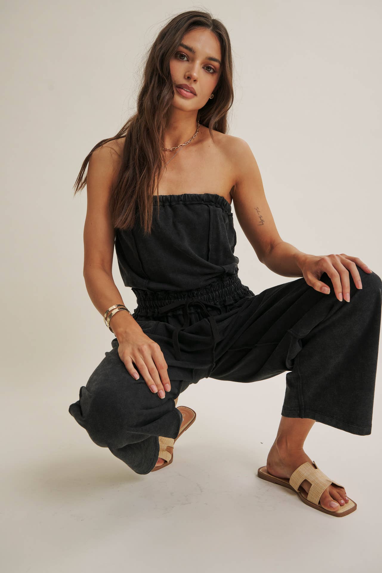 BEACH TOWN WEEKEND MINERAL-WASHED STRAPLESS JUMPSUIT