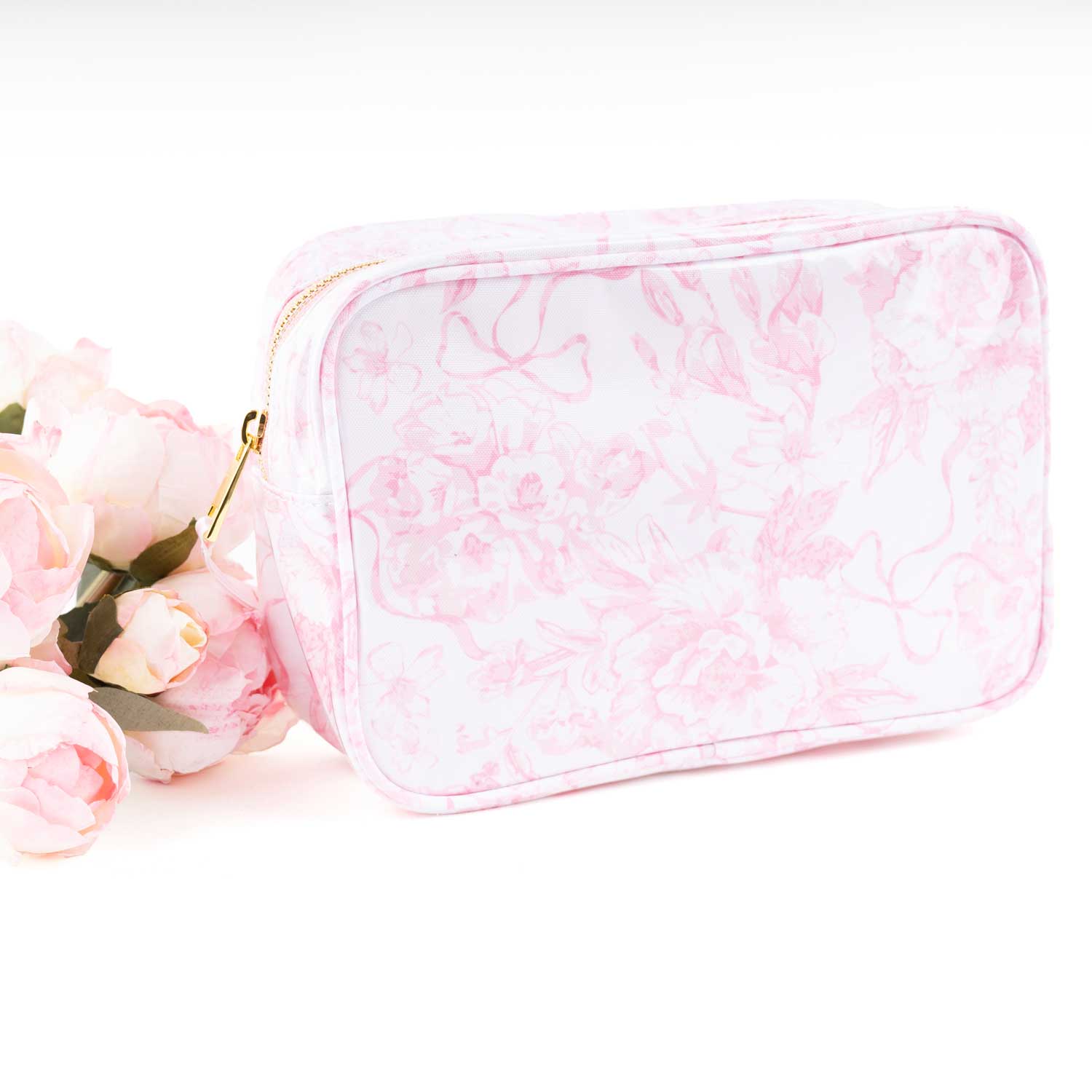 Pink Bow Toile Clear Coated Rectangular Cosmetic Case