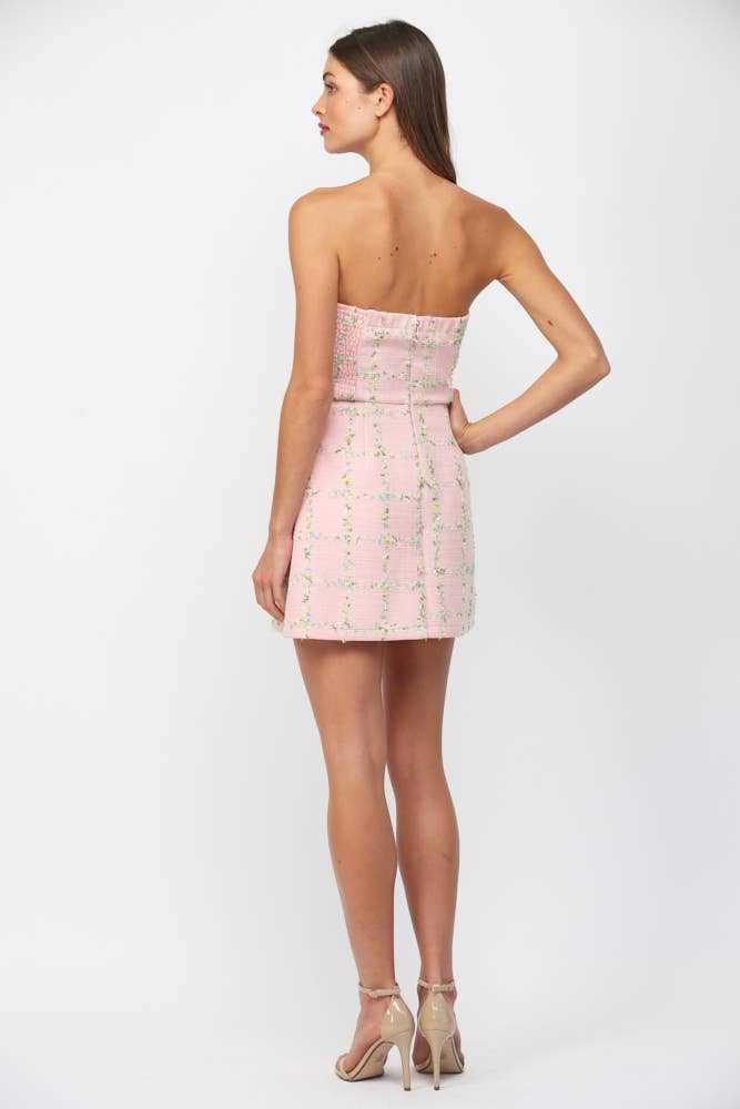 STRAPLESS TWEED DRESS WITH FRONT FAUX POCKETS  FD31394