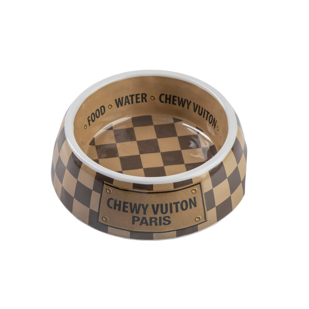 Tan Checker Chewy Vuiton Bowl - 3 Sizes!! Dog Bowls