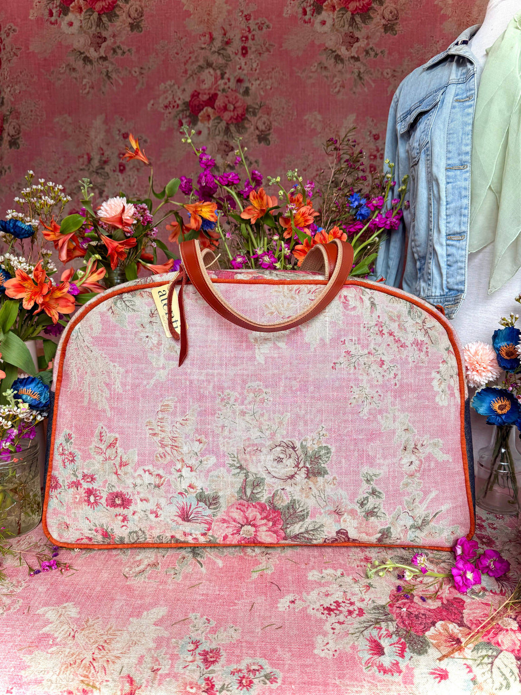 Rosewood Overnighter-Atenti USA Handmade Weekender, Floral Travel Bag