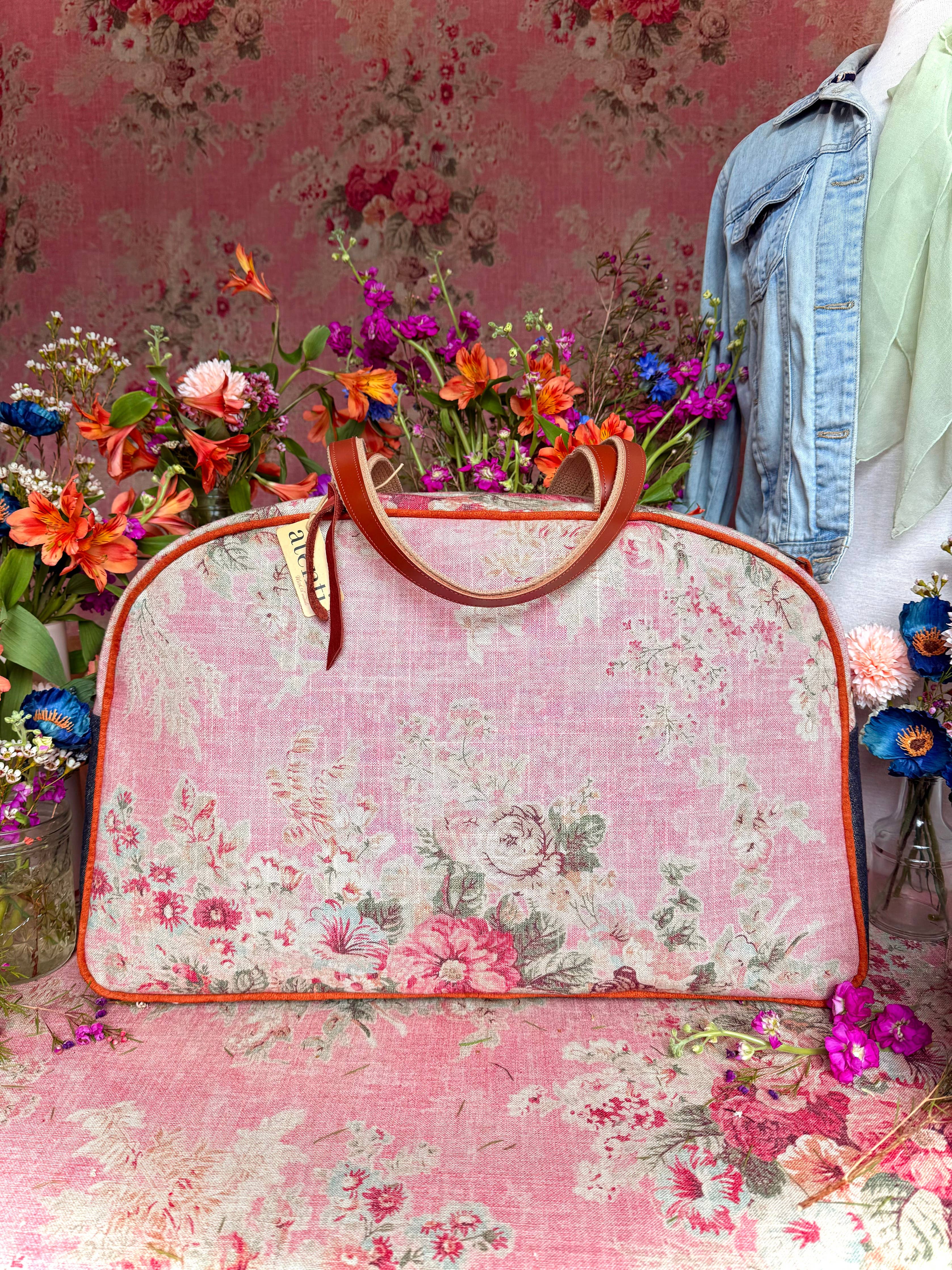 Rosewood Overnighter-Atenti USA Handmade Weekender, Floral Travel Bag