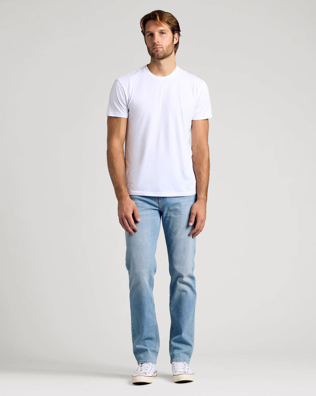 Light Indigo Wash Straight Authentic Denim Jeans