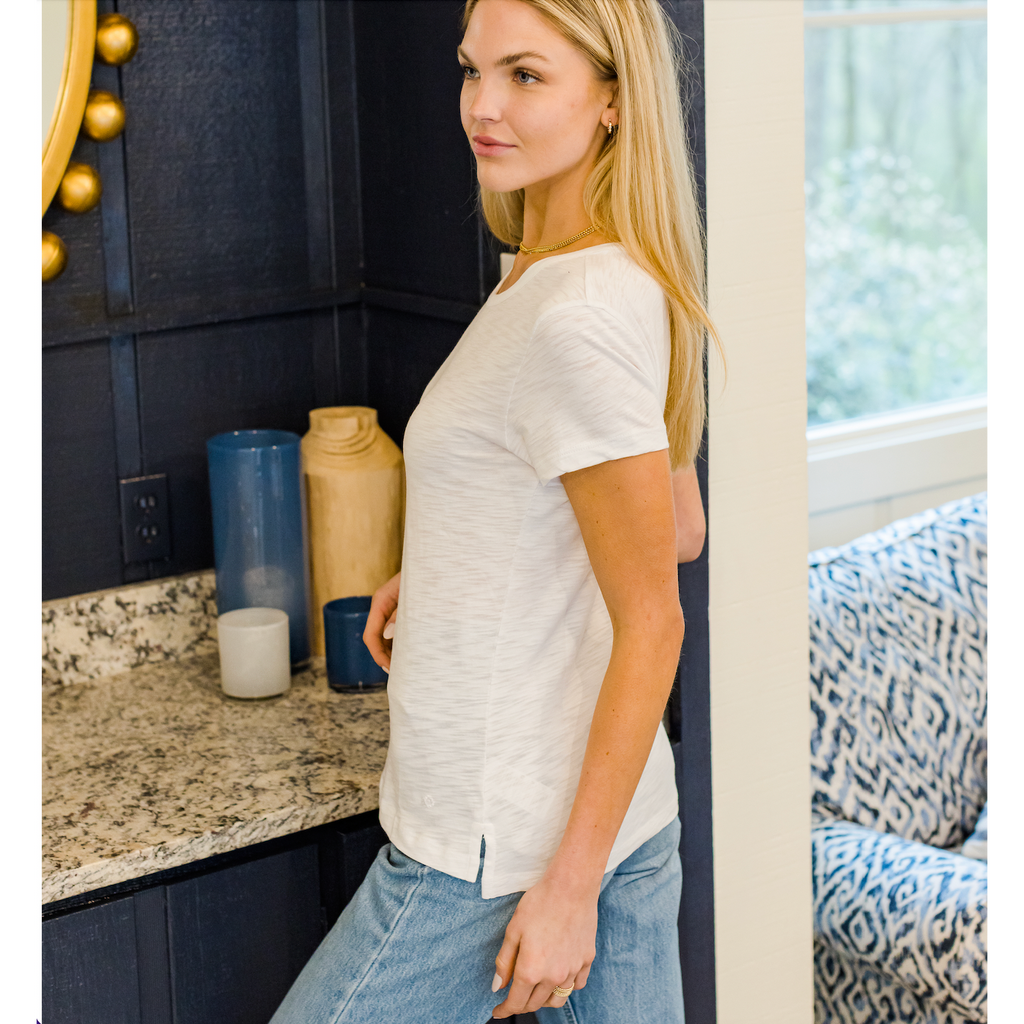 Short Sleeve Jeans Crew in Pima Cotton White
