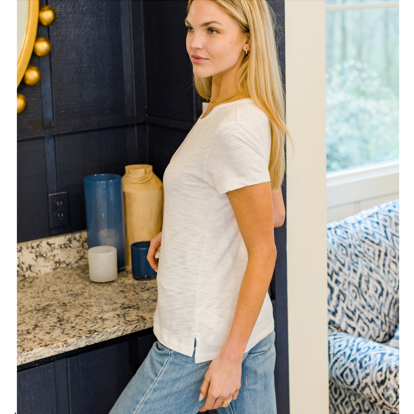 Short Sleeve Jeans Crew in Pima Cotton White