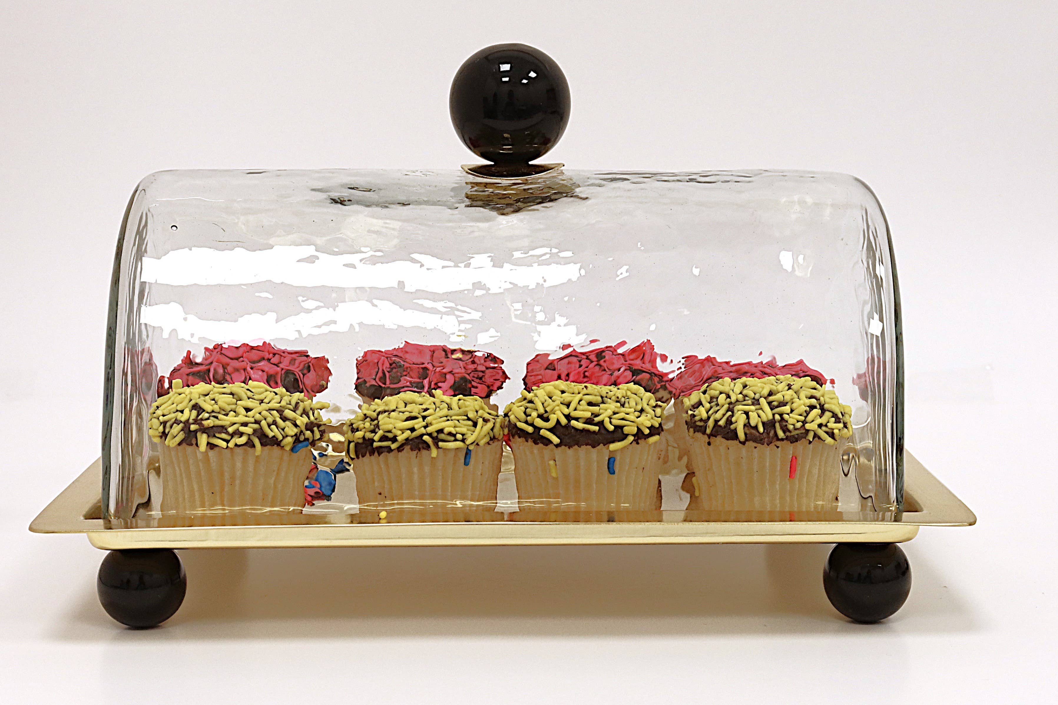 Rectangle Cake Dome Gold with Ball Knob - 10.2"L