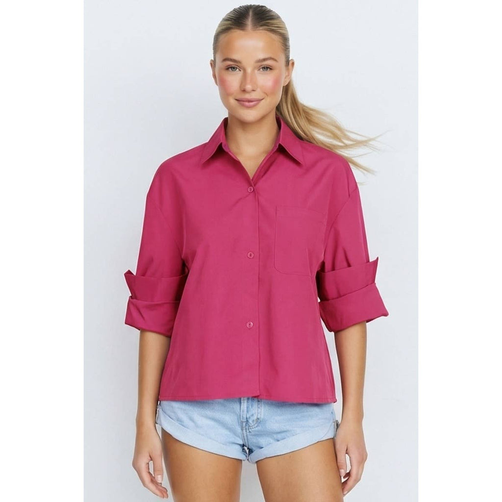 Rolled Sleeve Button Up Blouse