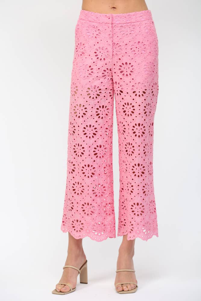 FLORAL EYELET LACE WIDE LEG CROPPED PANTS FP62036