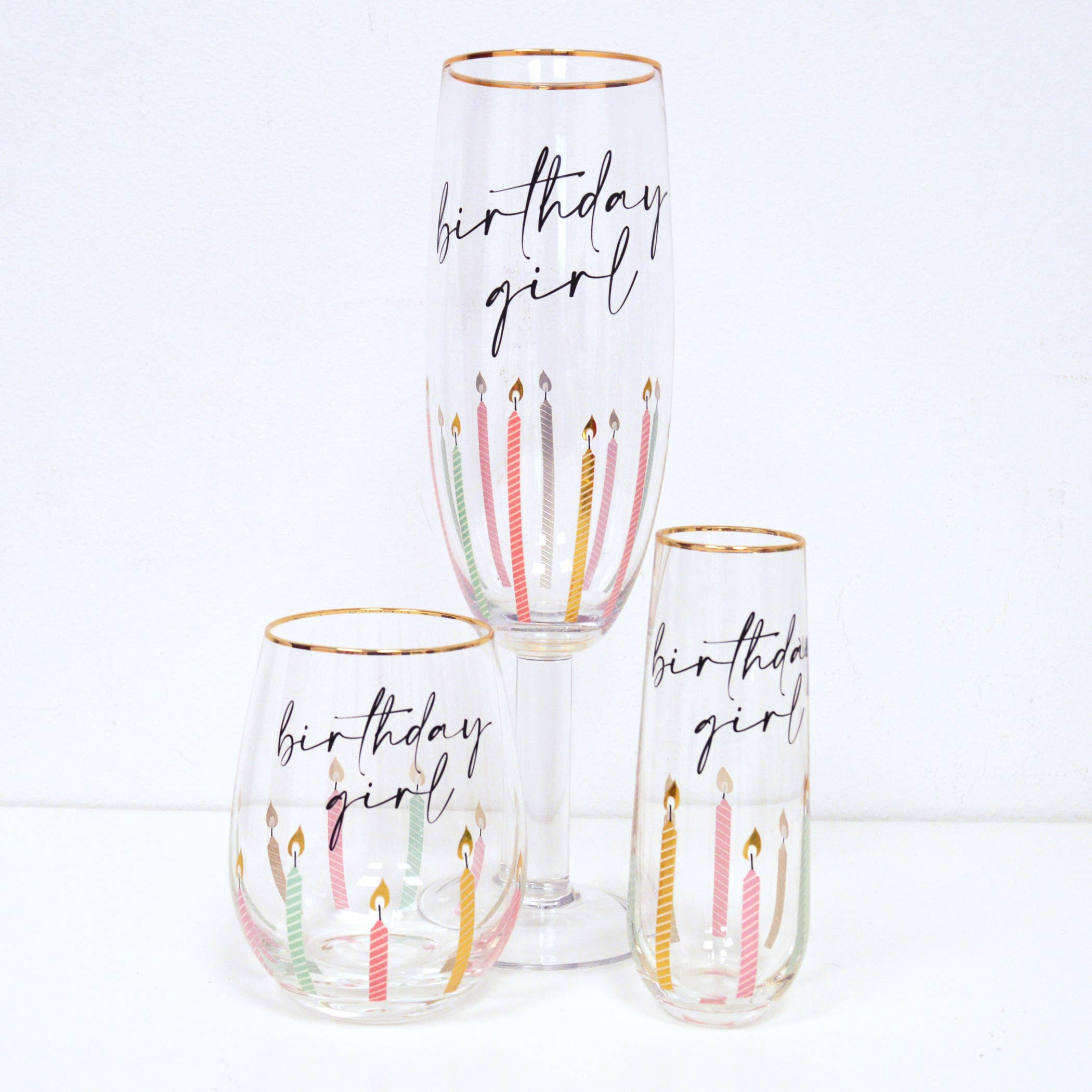 Multi Birthday Girl Stemless Wine Glass