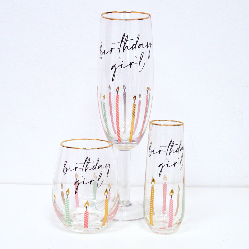 Multi Birthday Girl Stemless Champagne Glass