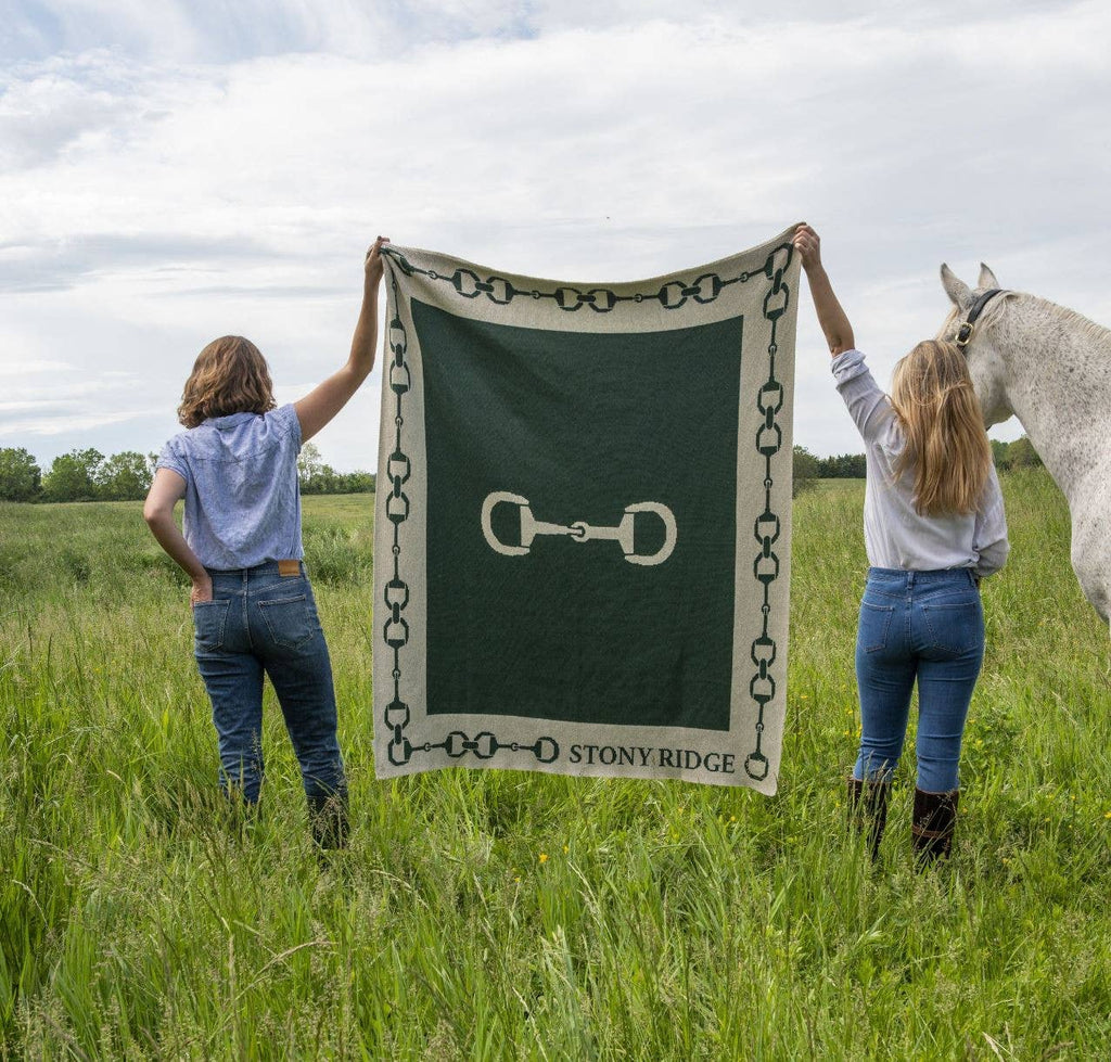 Custom Personalized Equestrian Sustainable Knit Throw Blanket - Snaffle Bit Border