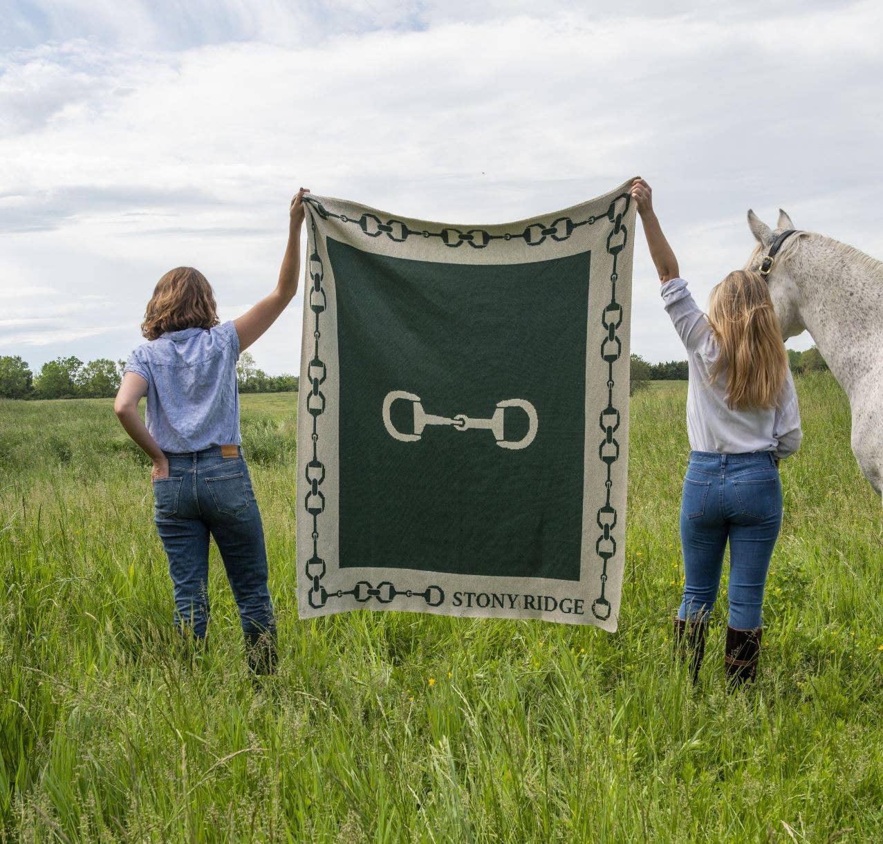 Custom Personalized Equestrian Sustainable Knit Throw Blanket - Snaffle Bit Border