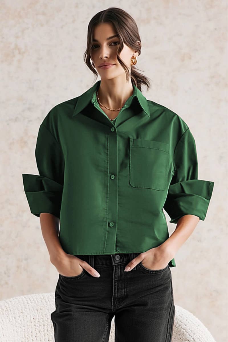 Rolled Sleeve Button Up Blouse