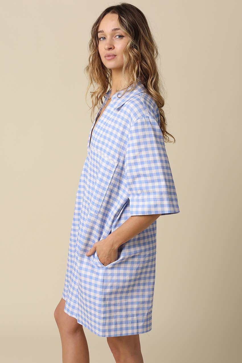 Tia Gingham Oversized Shirt Dress