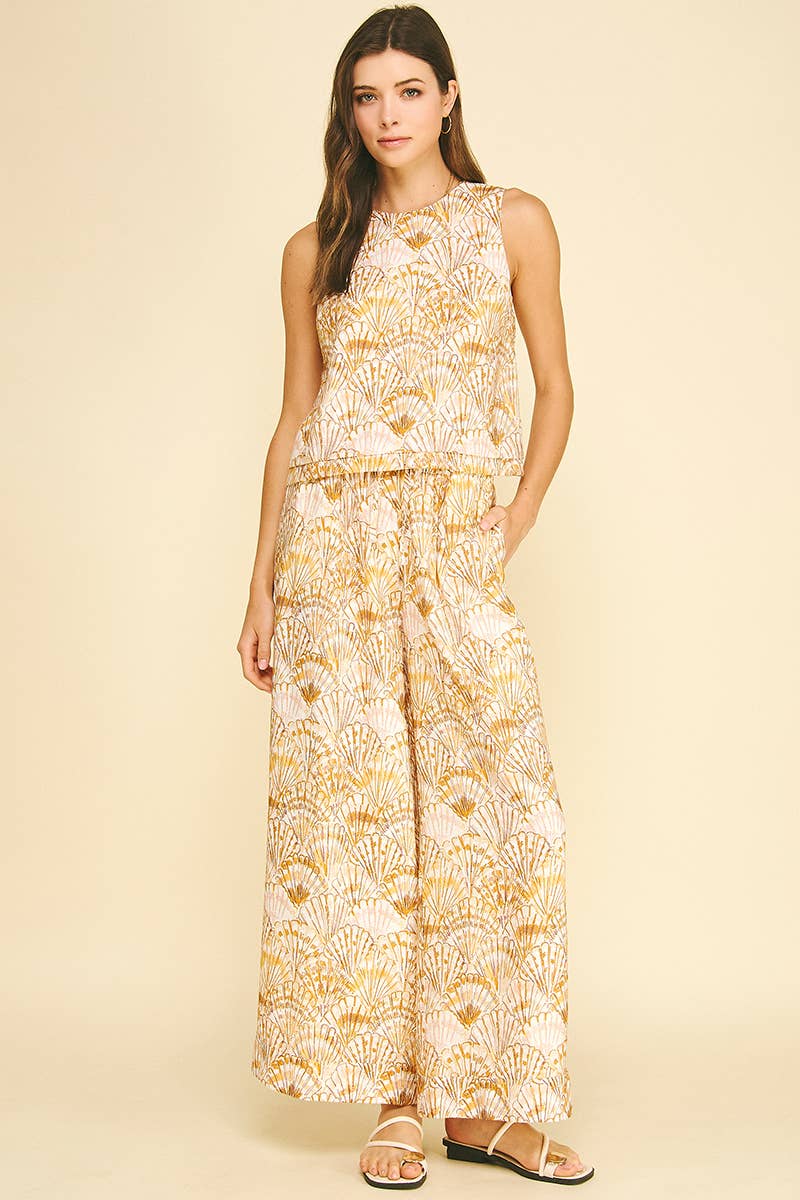 SEASHELL PRINT TOP WITH PLEATED DETAIL - 5363TD