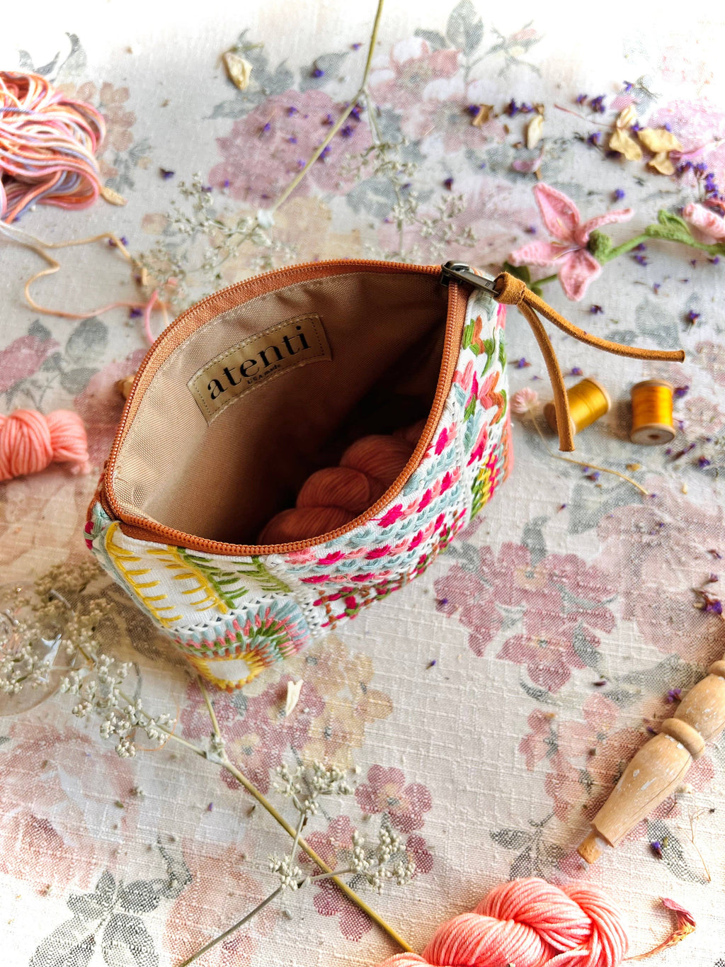 Wildflower Accessories Pouch - Atenti USA Made Embroidery Floral