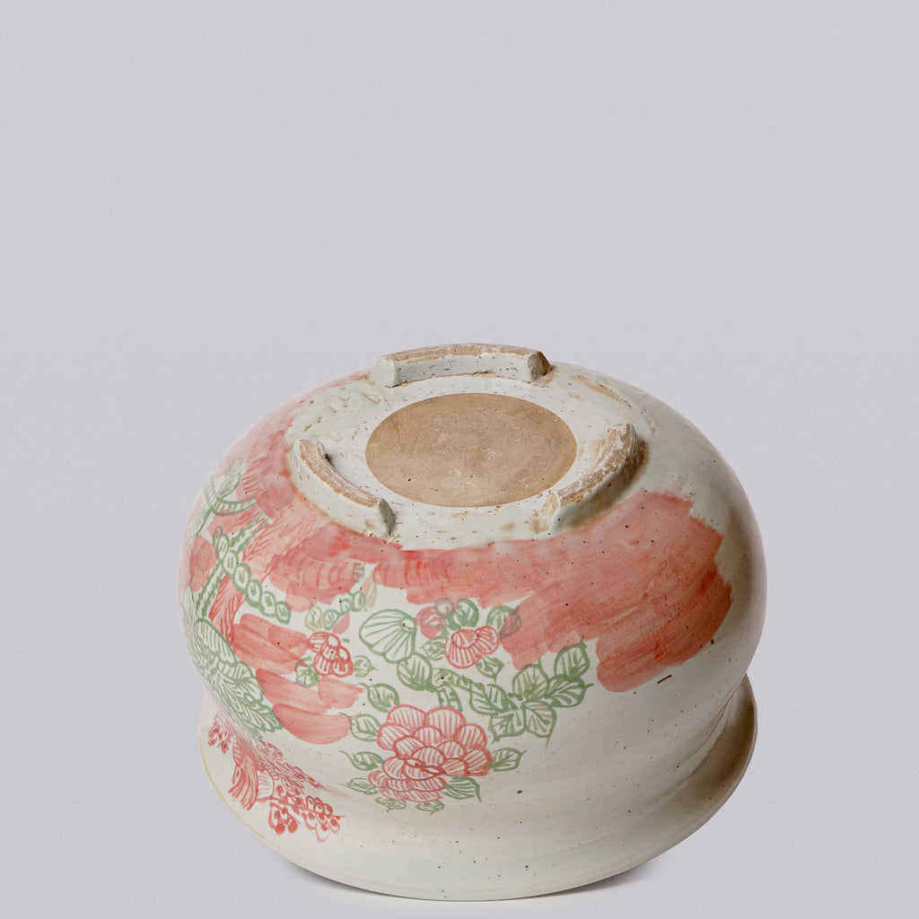 Rustic Four Seasons Pink & Green Porcelain Bulbous Cachepot