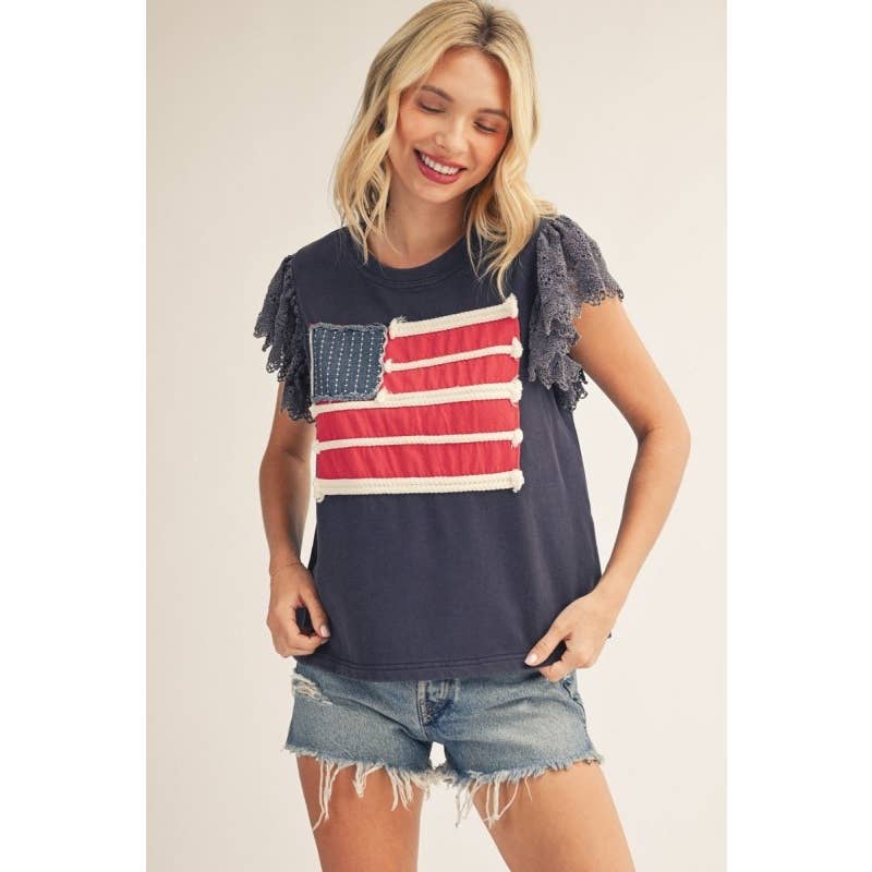 NEW American Flag Patched Top