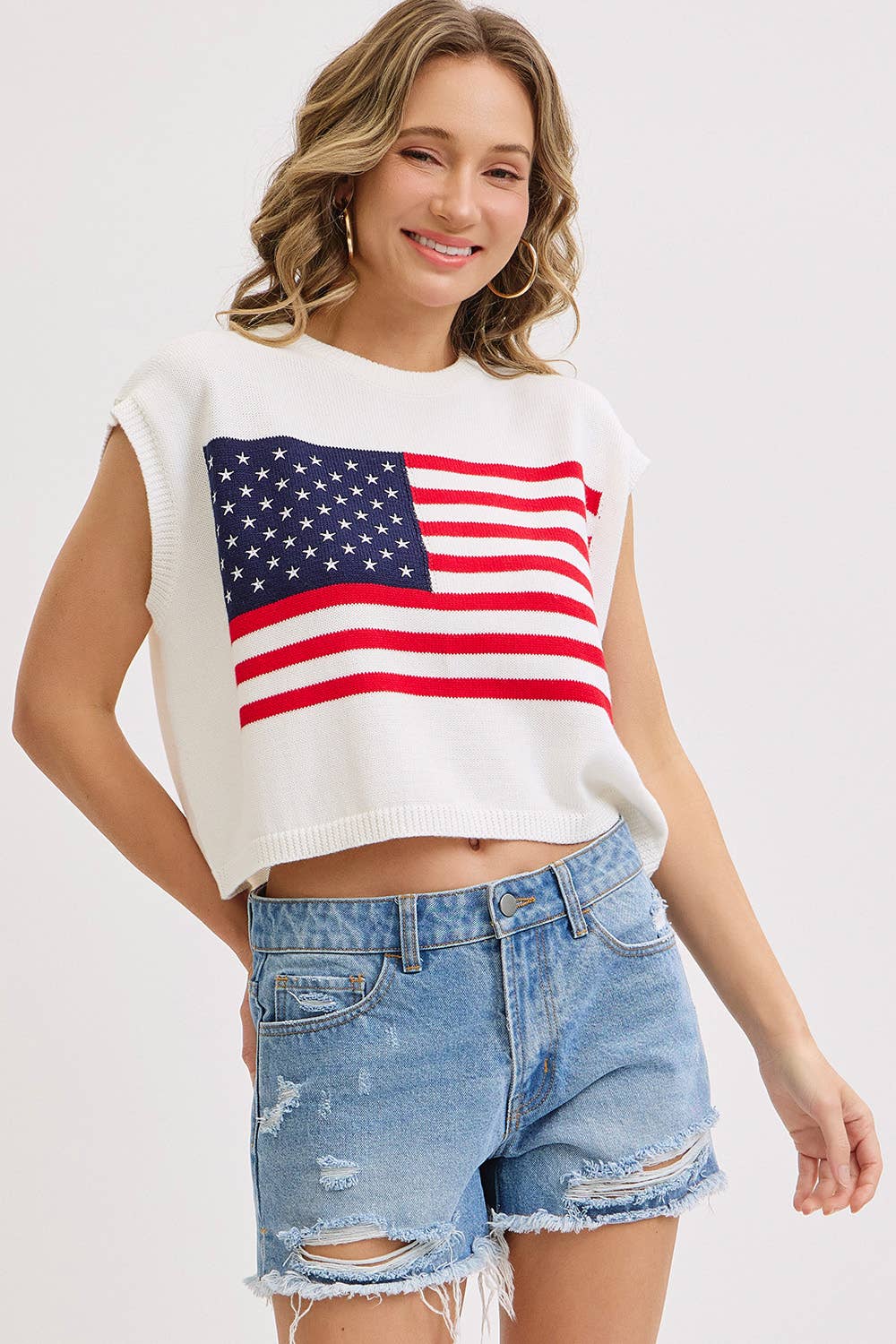 PATRIOTIC AMERICAN FLAG KNIT  STAR AND STRIPES TOP