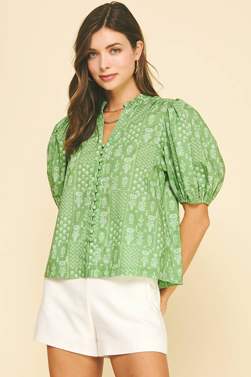 FLORAL BUTTON DOWN BLOUSE TOP - 6138TC