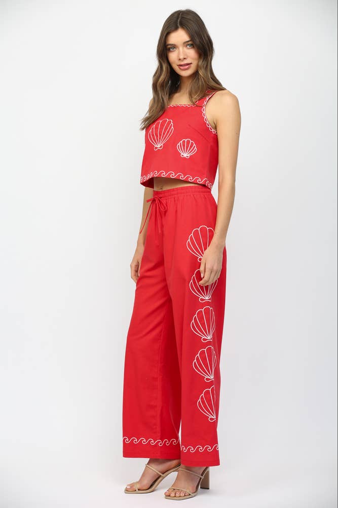 SHEA SHELL EMBROIDERED SQUARED NECKLINE CROPPED TOP FT21293