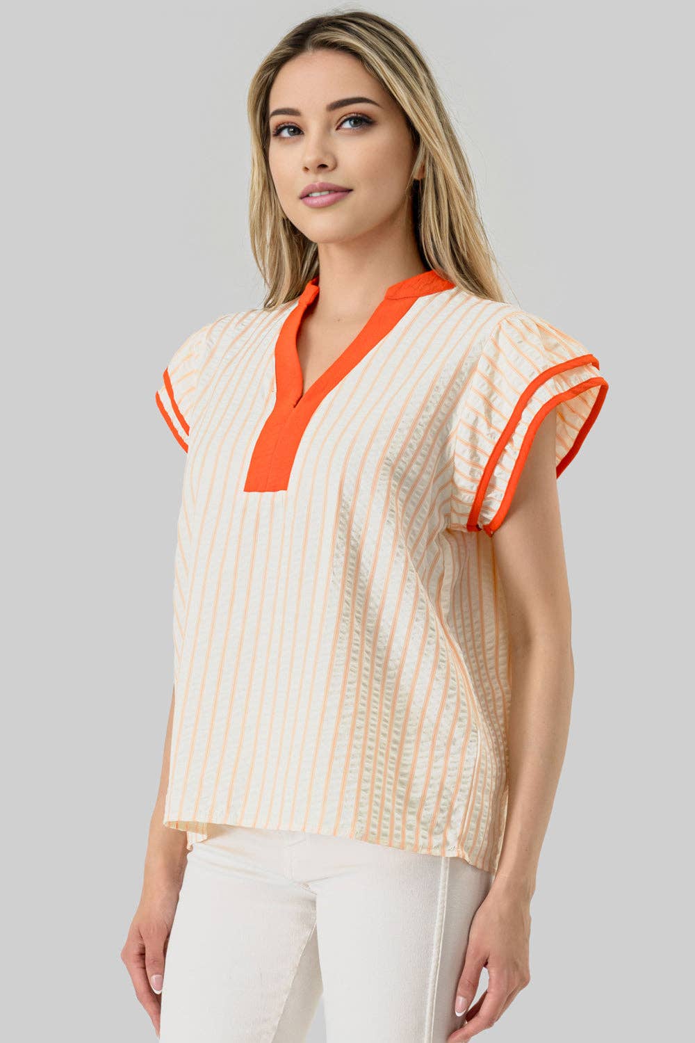 MBT 9923.. Blake Ruffle Stripe Game Day Top Orange/Orange