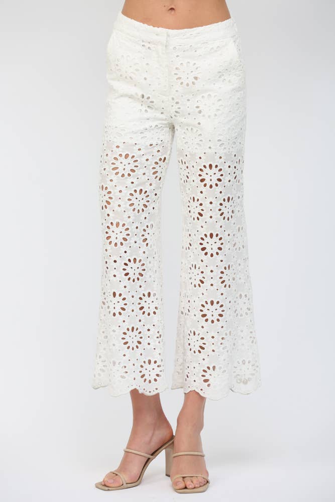 FLORAL EYELET LACE WIDE LEG CROPPED PANTS FP62036