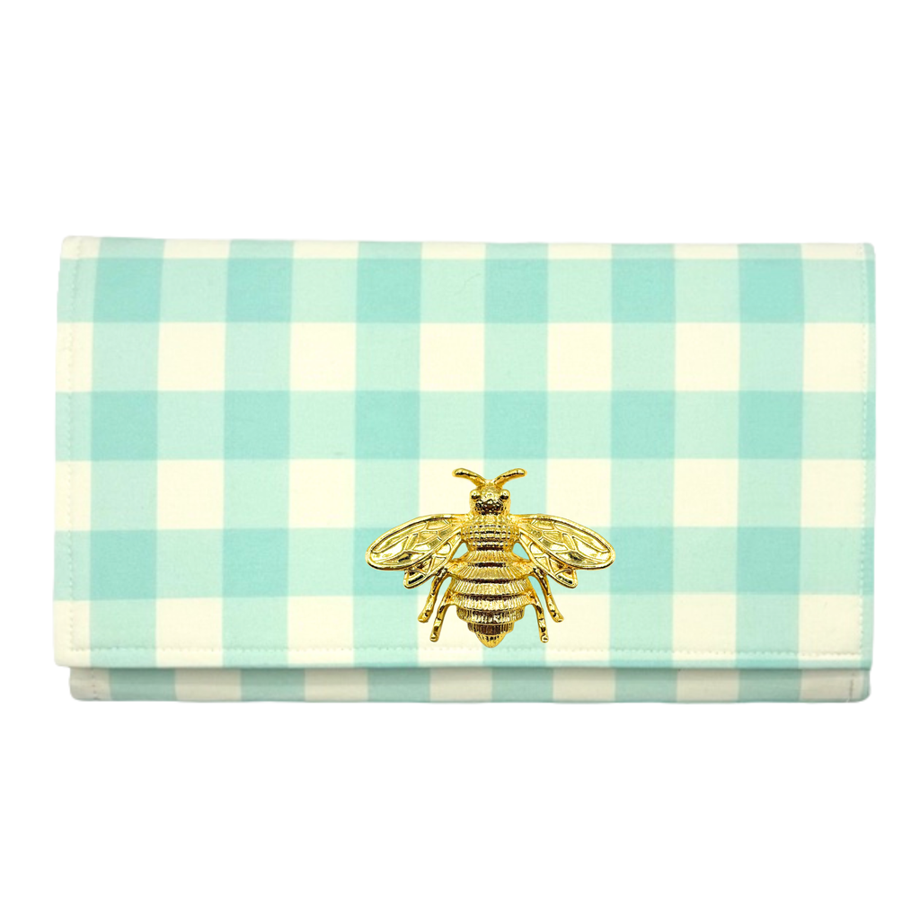 Blue and White Buffalo Check Clutch
