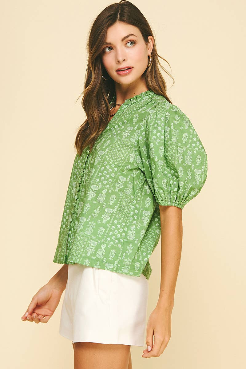 FLORAL BUTTON DOWN BLOUSE TOP - 6138TC