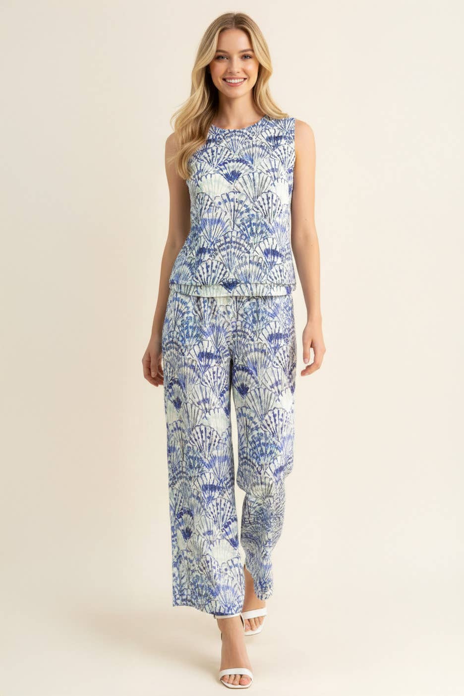 HIGH-WAISTED WIDE LEG SEASHELL PANTS - 4748BJ