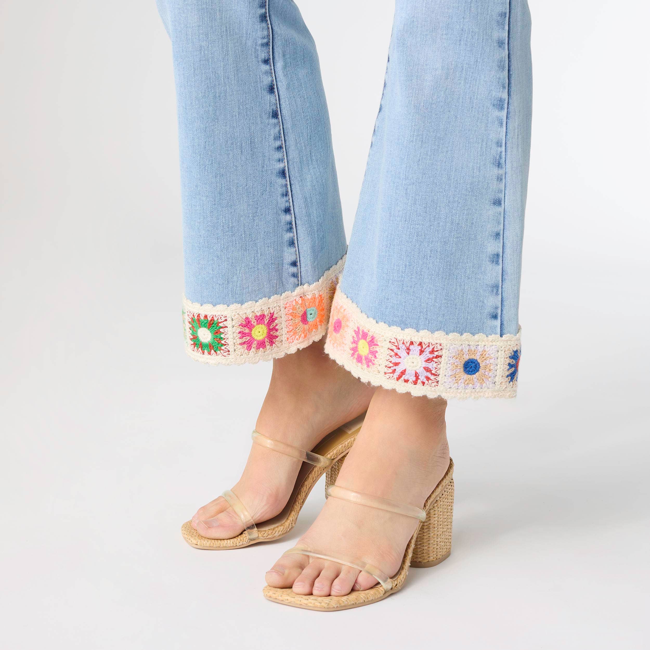 EverStretch Flare Crop with Crochet Floral Trim