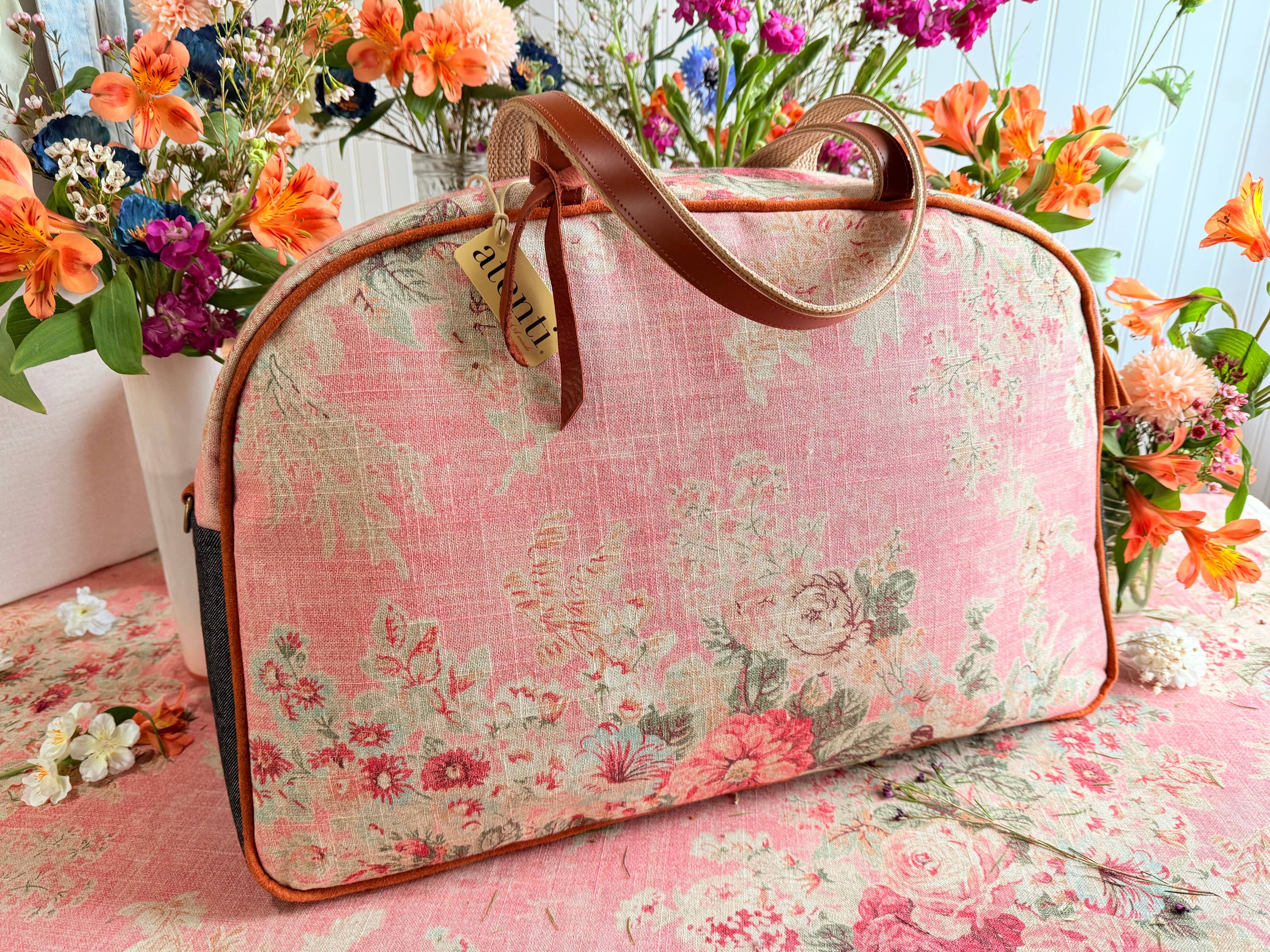 Rosewood Overnighter-Atenti USA Handmade Weekender, Floral Travel Bag