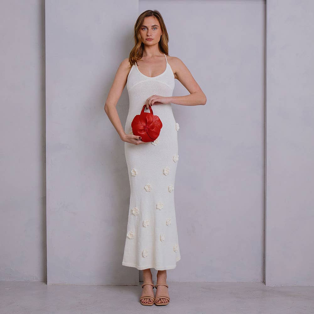 Monroe Ivory Flower Recycled Vegan Leather Top Handle Bag