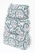 White Floral print Quilted Cotton Toiletry Bag Set