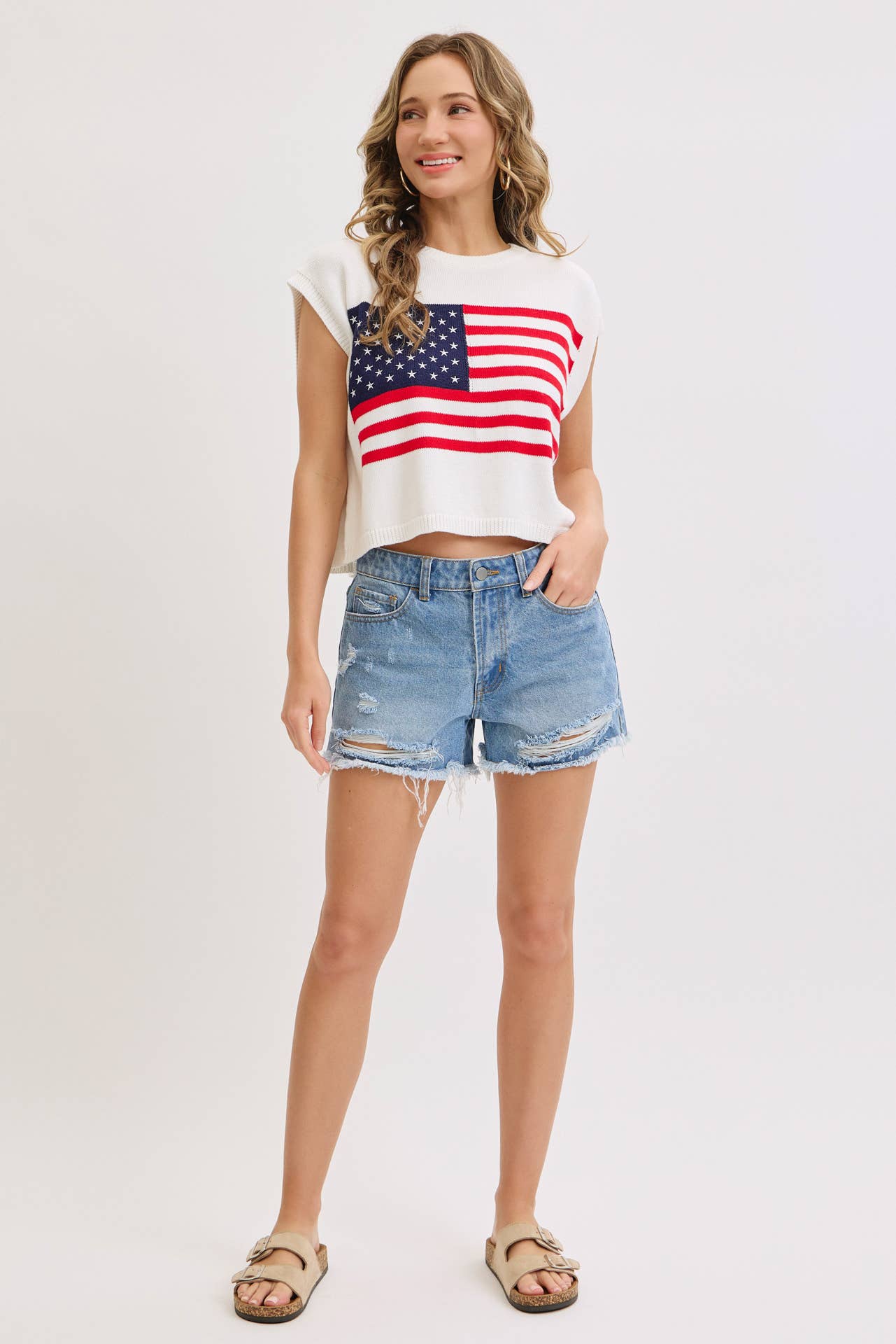PATRIOTIC AMERICAN FLAG KNIT  STAR AND STRIPES TOP